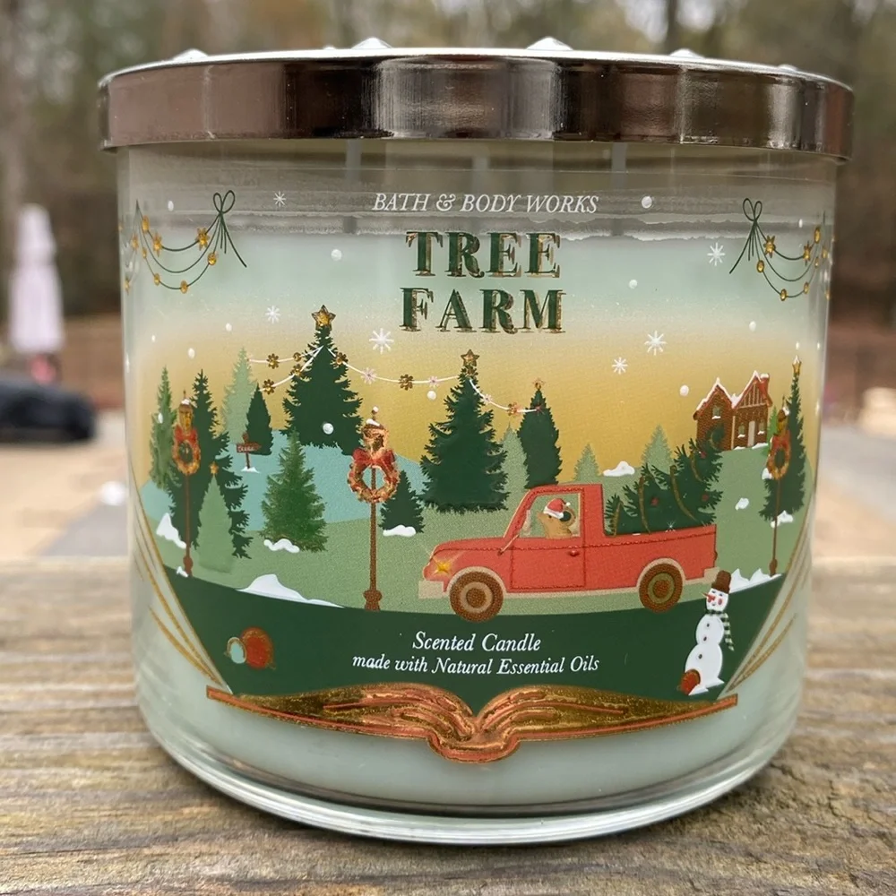 Bath & Body Works Tree Farm 3 Wick Candle With Decorative Lid